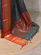 Dark green and Red semi banarasi Saree - PIH106