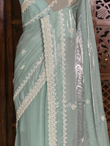 Pastal blue fendy silk Designer saree- PBRDS5B