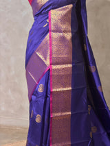 Blue and Magenta semi kanchipuram soft silk saree - PSSN210