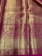 Gold and dark pink Pure tissue Kanchipuram Silk saree - PPURE154