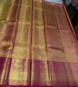 Gold and dark pink Pure tissue Kanchipuram Silk saree - PPURE154