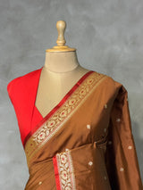 Brown and Red Silk saree - PBRZU14C