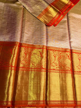 Gold and Orange Pure Tissue Kanchipuram Silk saree - PPURE172