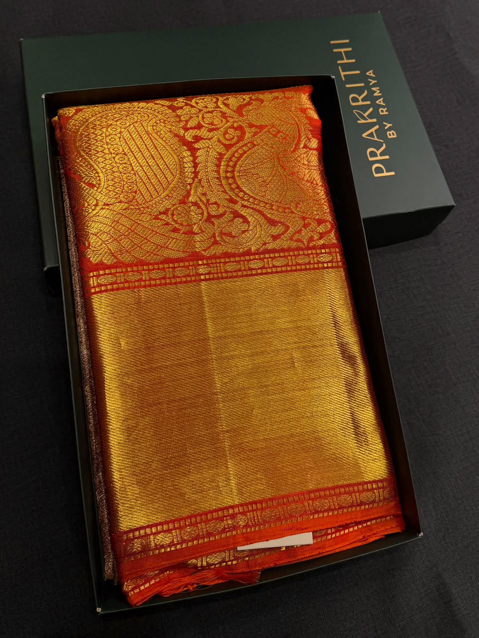 Gold and Orange Pure Tissue Kanchipuram Silk saree - PPURE172