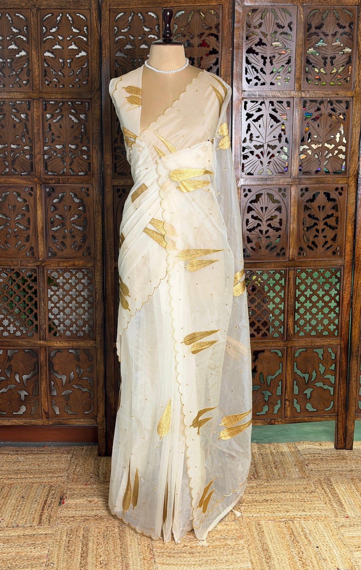Off white and gold organza silk saree- PBRRB1B