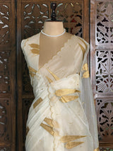 Off white and gold organza silk saree- PBRRB1B