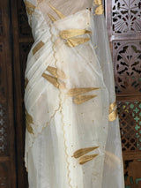 Off white and gold organza silk saree- PBRRB1B
