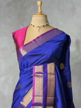 Blue and magenta semi kanchipuram soft silk saree - PSSN213