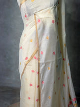 Off white Chanderi silk cotton Jamdani woven saree- PBRJ38D