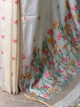 Off white Chanderi silk cotton Jamdani woven saree- PBRJ38D