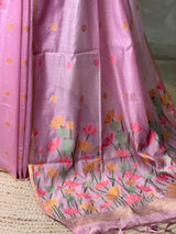 Pink Chanderi silk cotton Jamdani woven saree- PBRJ38C