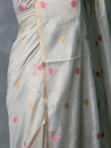 Nude White Chanderi silk cotton Jamdani woven saree- PBRJ38B