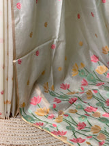 Nude White Chanderi silk cotton Jamdani woven saree- PBRJ38B