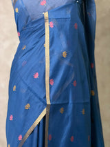 Blue Chanderi silk cotton Jamdani woven saree- PBRJ38F