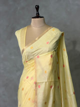 Pastal Yellow Chanderi silk cotton Jamdani woven saree- PBRJ38G