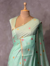 Pastal Blue Chanderi silk cotton Jamdani woven saree- PBRJ38