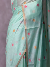 Pastal Blue Chanderi silk cotton Jamdani woven saree- PBRJ38
