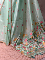Pastal Blue Chanderi silk cotton Jamdani woven saree- PBRJ38