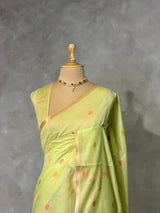 Lime Green Chanderi silk cotton Jamdani woven saree- PBRJ38E