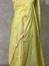 Lime Green Chanderi silk cotton Jamdani woven saree- PBRJ38E