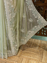 Pastal green fendy silk Designer saree- PBRDS5