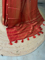 Dark Red Viscose Tissue Silk Saree - PBRATH9C