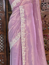 Lavender Pure Satin silk Designer saree- PBRDS4A