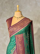 Aqua green and Violet Georgette saree- PBRSB1E