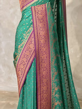 Aqua green and Violet Georgette saree- PBRSB1E