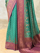 Aqua green and Violet Georgette saree- PBRSB1E