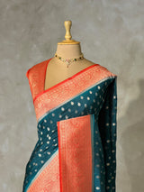Teal Blue and Orange Dola silk saree- PBRSB2L