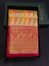 Off white and Dark Pink Bridal Tissue Kanchipuram saree- PBRIDEK37