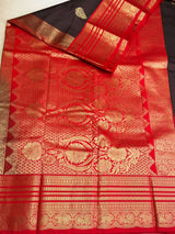 Brown and Red Semi Kanchipuram Silk Saree - PSSRN76