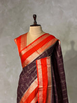 Brown and Orange Crepe silk saree- PBRSB3