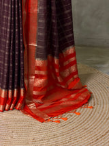 Brown and Orange Crepe silk saree- PBRSB3