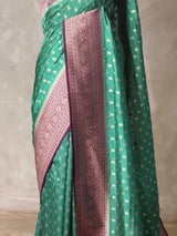 Aqua blue and Purple Dola silk saree- PBRSB2A