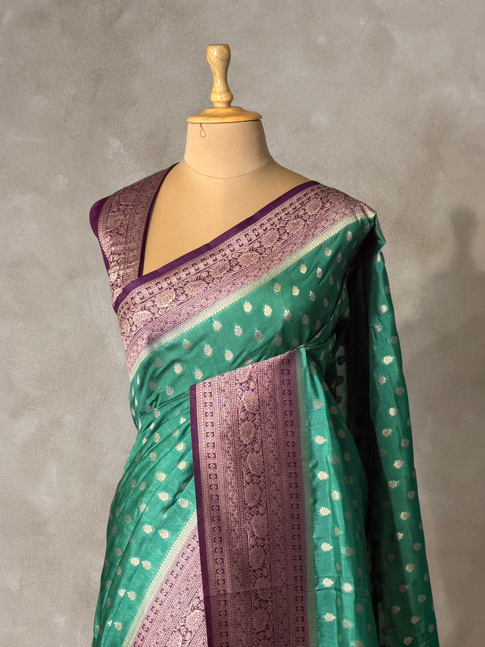 Aqua blue and Purple Dola silk saree- PBRSB2A