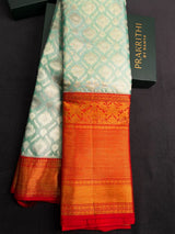 Pastal blue and red Pure Kanchipuram Silk saree - PPURE189