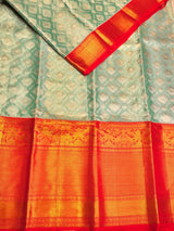 Pastal blue and red Pure Kanchipuram Silk saree - PPURE189
