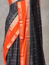 Black and Orange Crepe silk saree- PBRSB3C