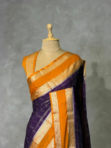 Violet and Yellow Crepe silk saree- PBRSB3E