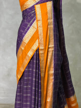 Violet and Yellow Crepe silk saree- PBRSB3E