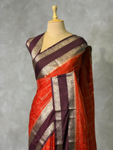 Orange and purple Crepe silk saree- PBRSB3G