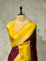 Deep Maroon And Yellow Crepe silk saree- PBRSB3H