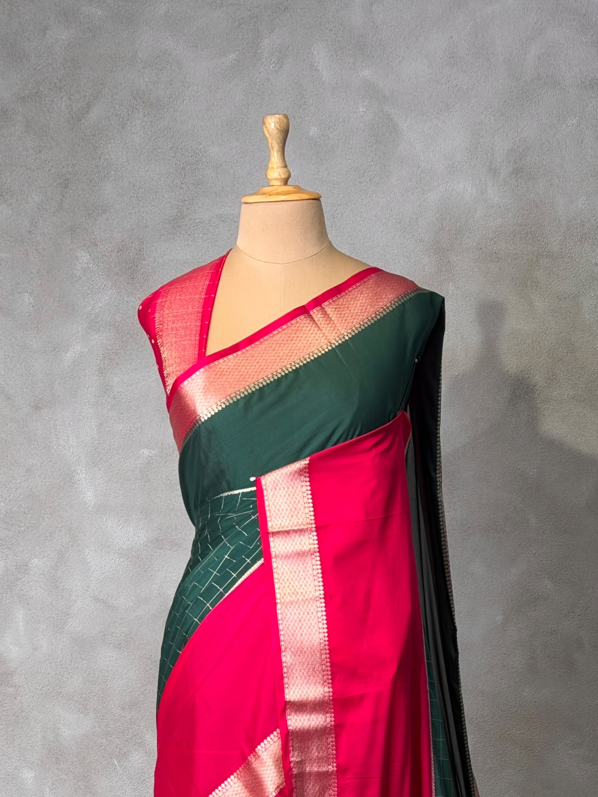 Dark Green and Pink Crepe silk saree- PBRSB4