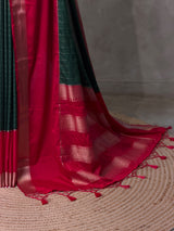 Dark Green and Pink Crepe silk saree- PBRSB4