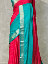 Rani Pink and Blue Crepe silk saree- PBRSB4B