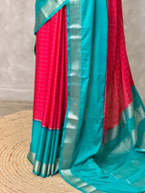 Rani Pink and Blue Crepe silk saree- PBRSB4B