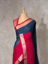 Teal Blue and Pink Crepe silk saree- PBRSB4A