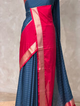 Teal Blue and Pink Crepe silk saree- PBRSB4A